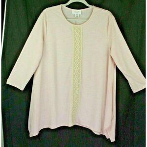 Janette 1X 2X Top Pink Tunic Crochet Lace 3/4